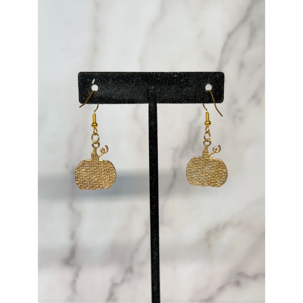 Pumpkin Earrings Gold Tone Enamel Fall 1.75"